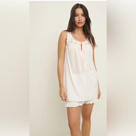 NWT Reformation Augustine Two Piece Set Elegant Cream Lace Trim - Picture 4 of 9